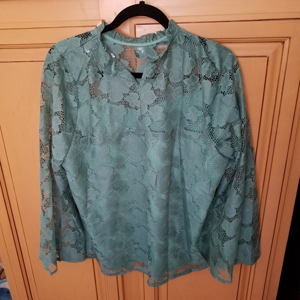 Women's Lined Lace Sea Green Top Size XL